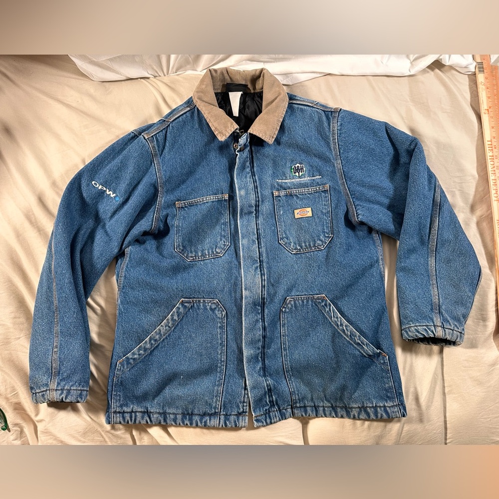 Dickies Denim Chore Coat Quilted Corduroy Collar Large Full Zip Y2K Workwear
